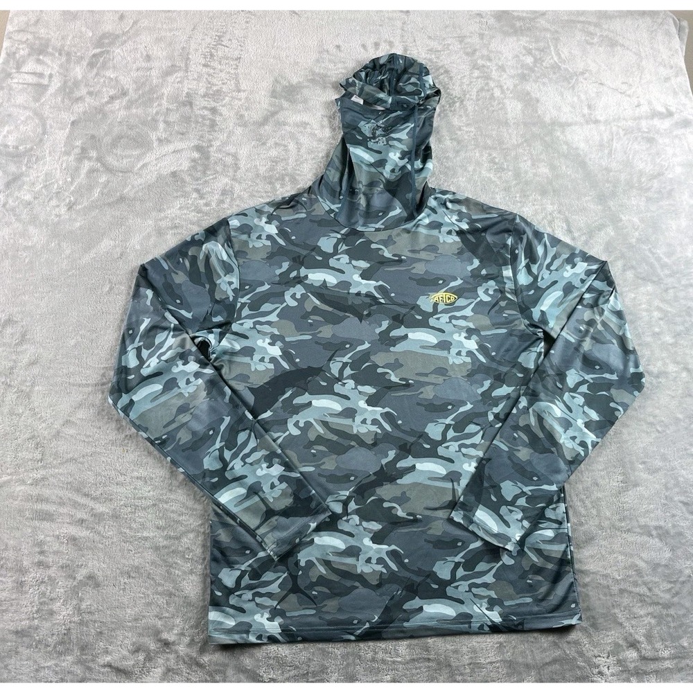 AFTCO Sun Hoodie Men Small Camo Fish Ninja 2 Performance Fishing Outdoor UPF 50+